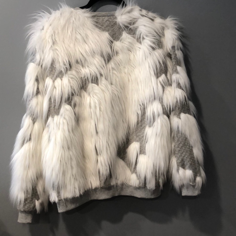 ZARA WHITE GREY FAUX FUR ZIP JACKET - Picture 6 of 7